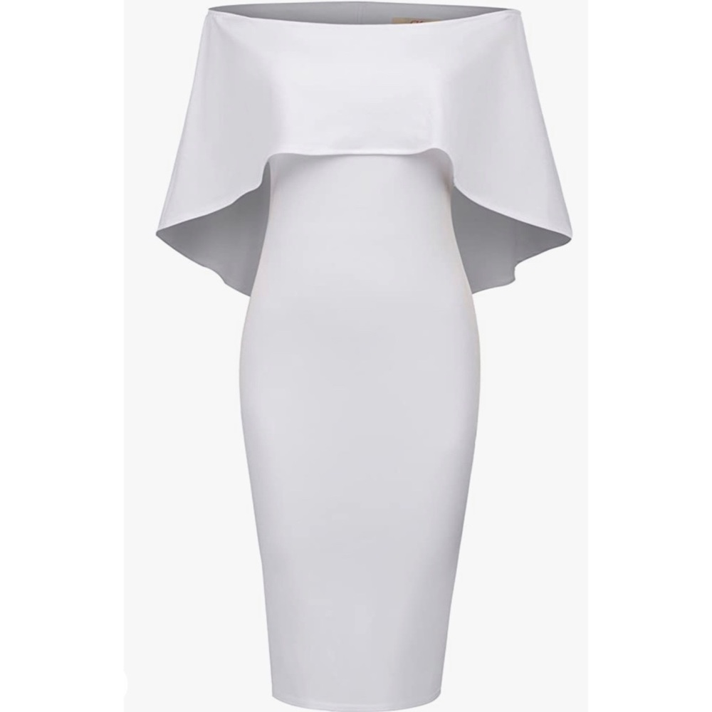 Off shoulder batwing cape slim midi dress